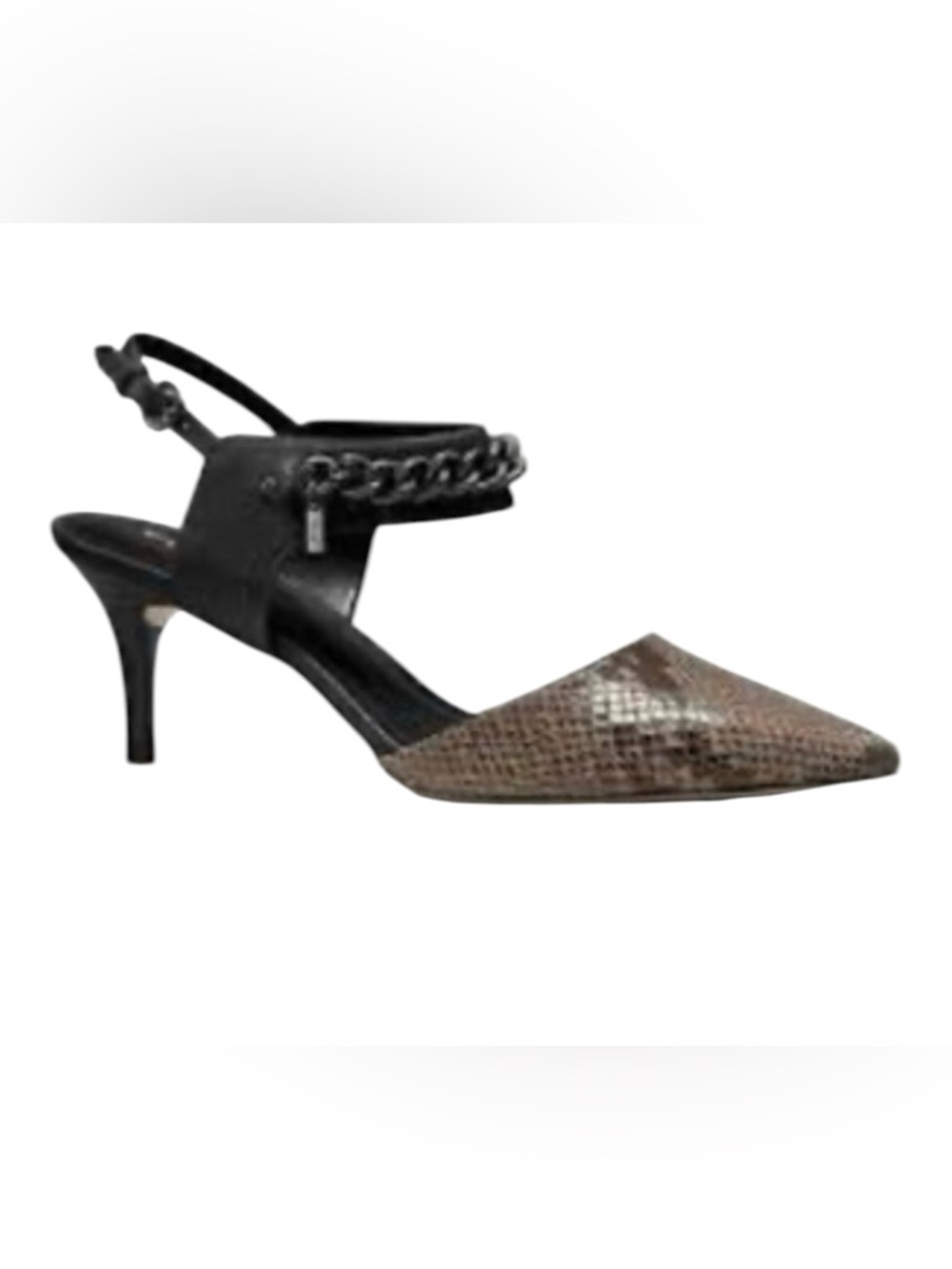 Coach Garland Snake Print Chain Detail Slingback Kitten Heel, Black-Brown, 7B